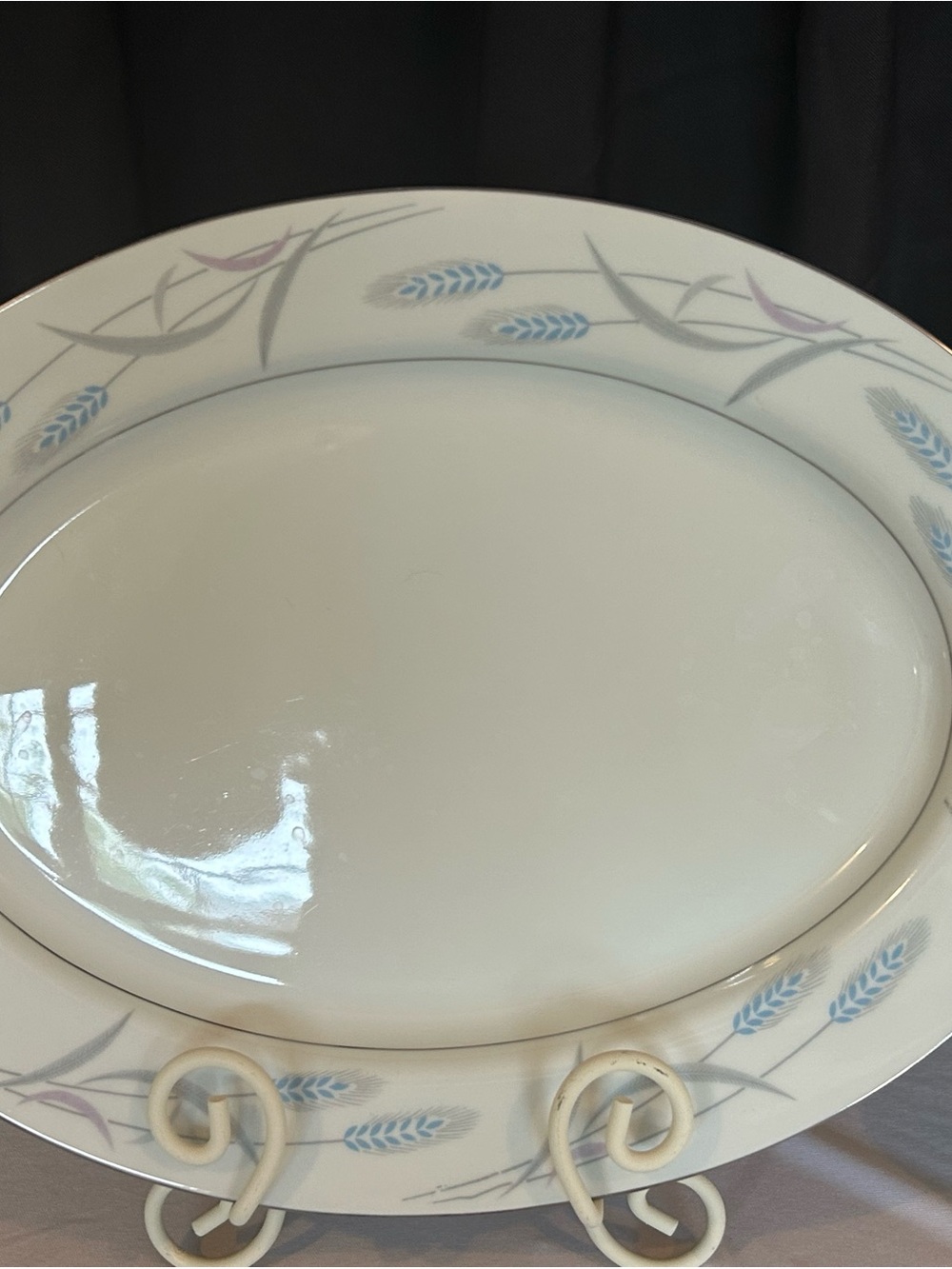 Valmont White Porcelain Platter with Blue and Lavender Wheat Accents